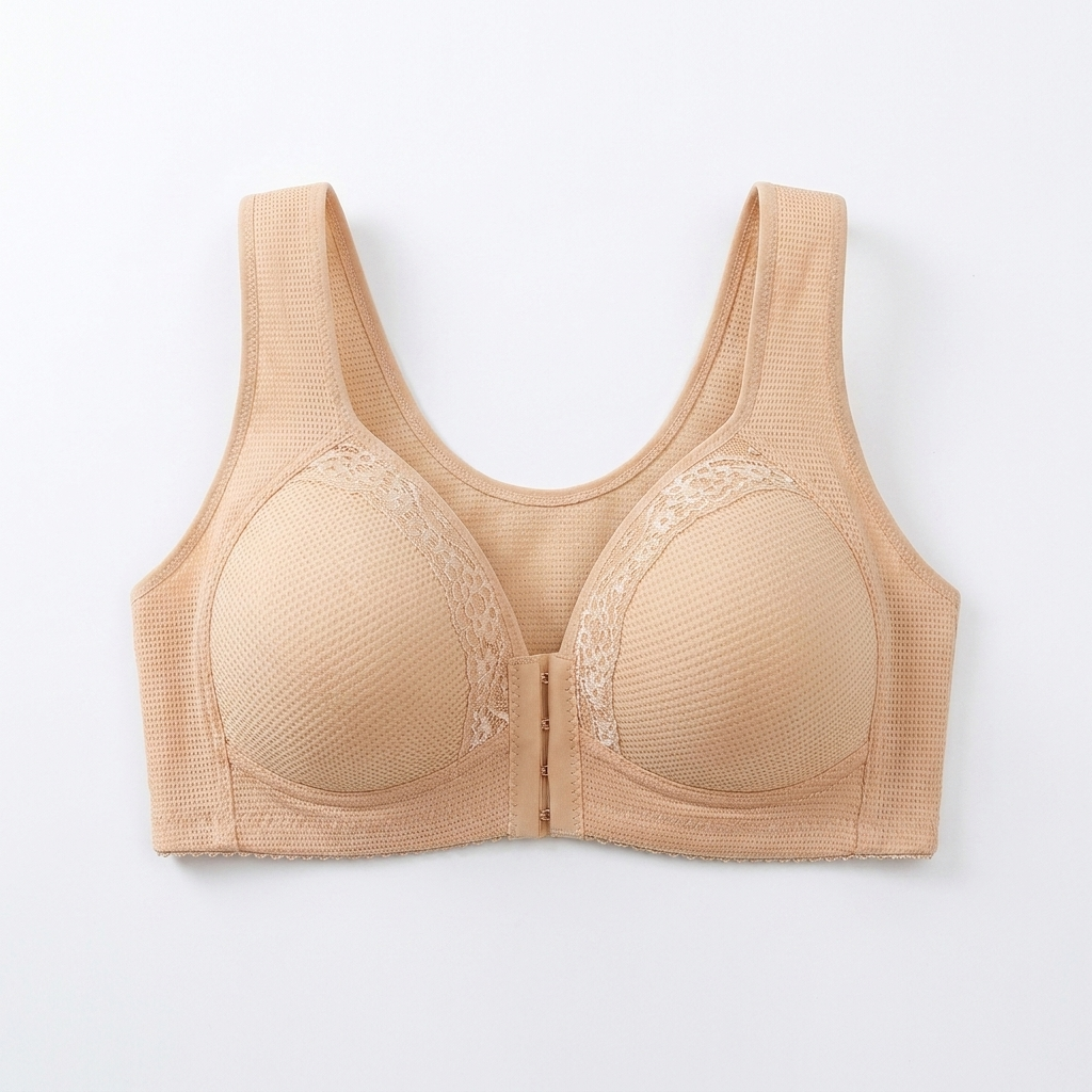 VivaFemme™ – Wireless Front-Closure Bra with Lace Accent