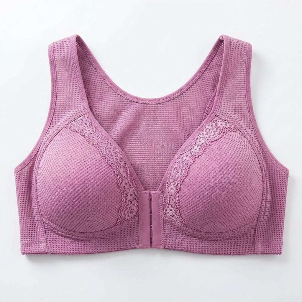 VivaFemme™ – Wireless Front-Closure Bra with Lace Accent