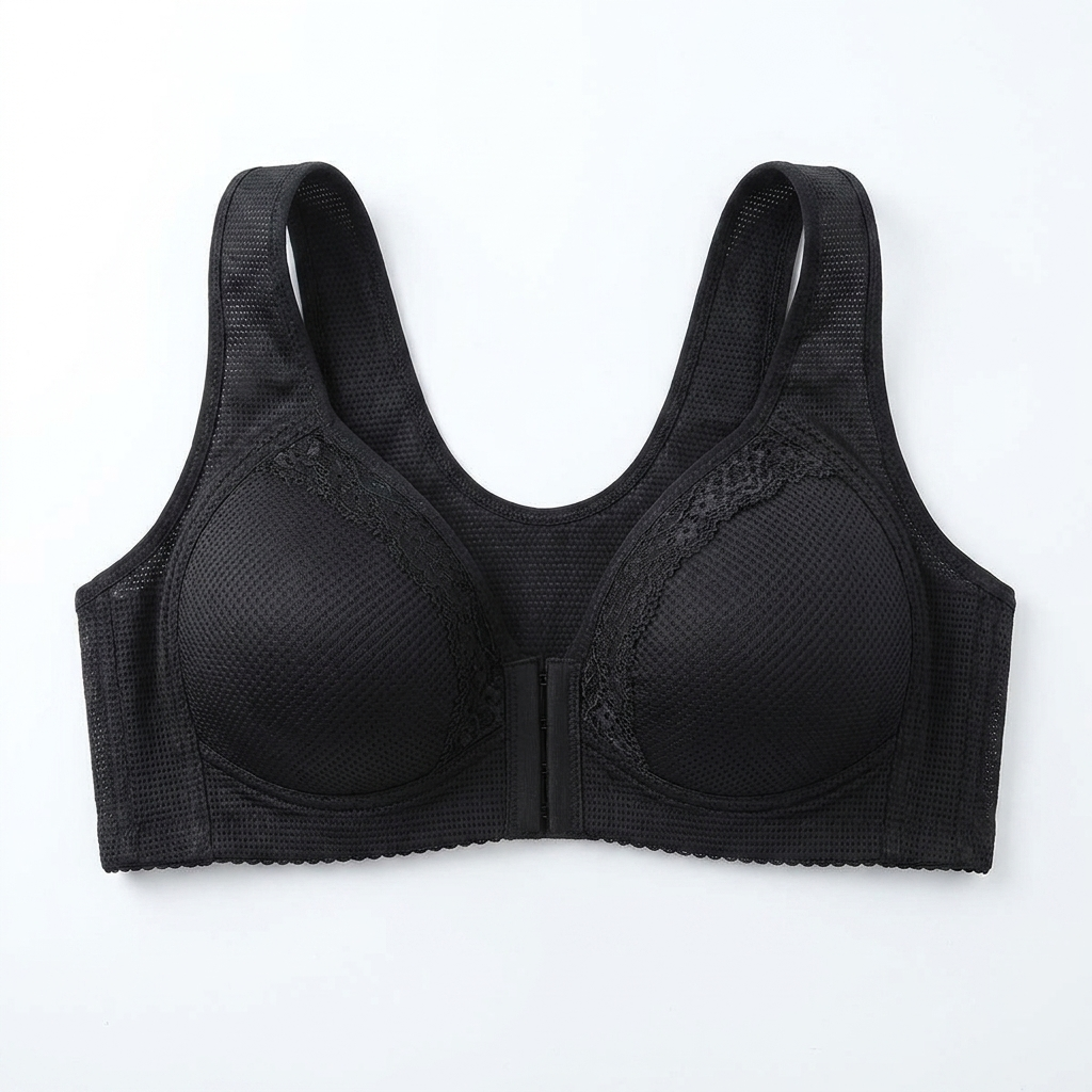 VivaFemme™ – Wireless Front-Closure Bra with Lace Accent