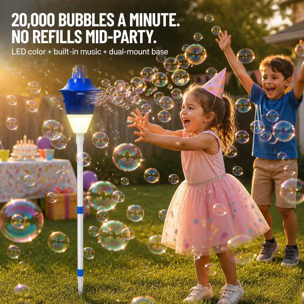 BubbleWhirl™ — Fill Any Party With 20,000 Bubbles, LED Color & Music