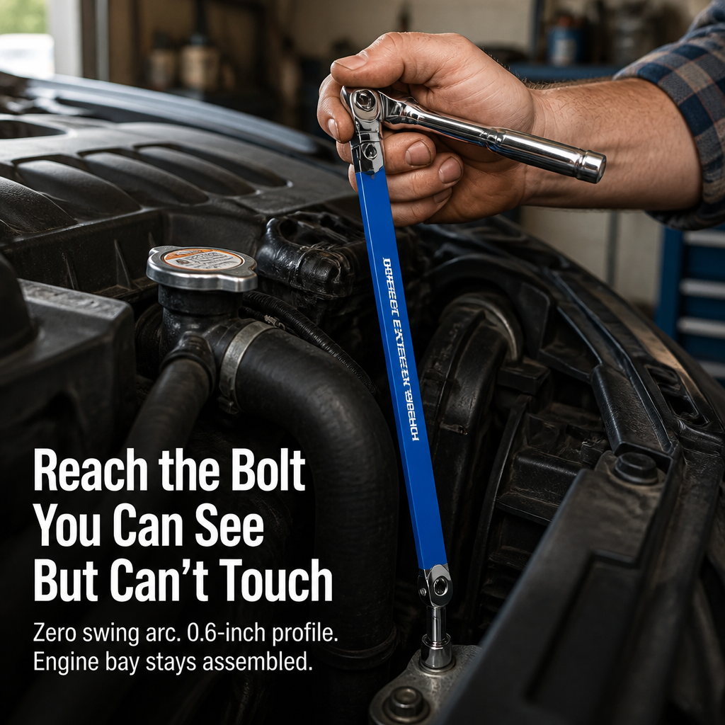 VersiGrip™ — Reach Buried Engine Bolts in Half-Inch Gaps With Zero Swing Arc