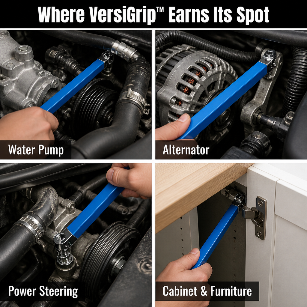 VersiGrip™ — Reach Buried Engine Bolts in Half-Inch Gaps With Zero Swing Arc