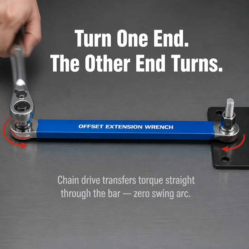 VersiGrip™ — Reach Buried Engine Bolts in Half-Inch Gaps With Zero Swing Arc