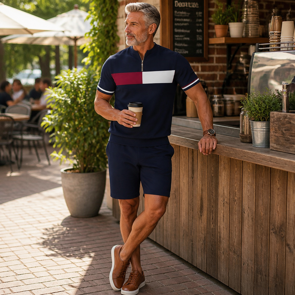 Marsten™ – Tailored Zip-Collar Shirt and Shorts Set for Men