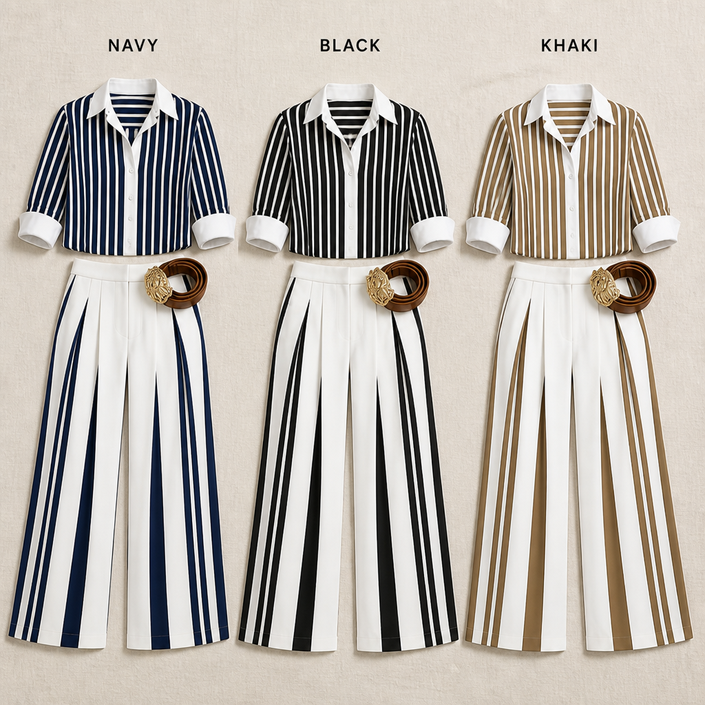 VeroLuxe™ — Pull On a Striped Set That Looks Like You Hired a Stylist | Belt Included