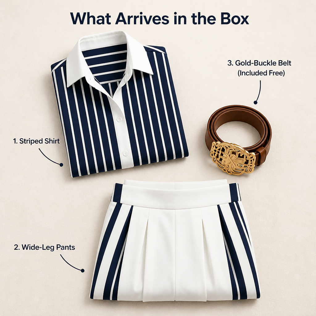 VeroLuxe™ — Pull On a Striped Set That Looks Like You Hired a Stylist | Belt Included