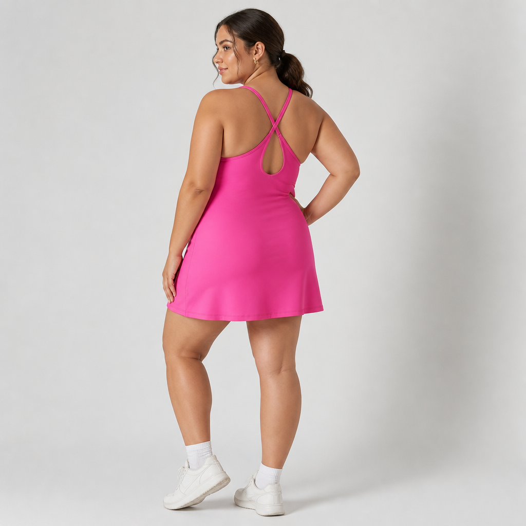 VerveStride™ – Backless Athletic Dress with Built-In Shorts & Side Pockets