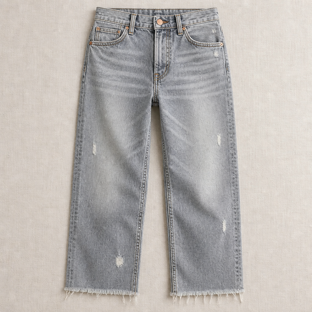 Vibrant Era™ – Retro Frayed-Hem Cropped Straight Leg Jeans