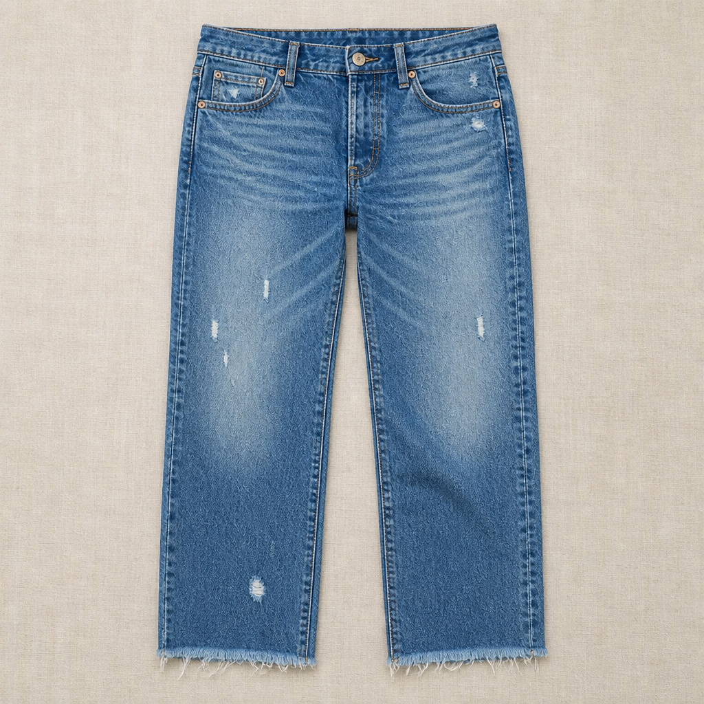 Vibrant Era™ – Retro Frayed-Hem Cropped Straight Leg Jeans
