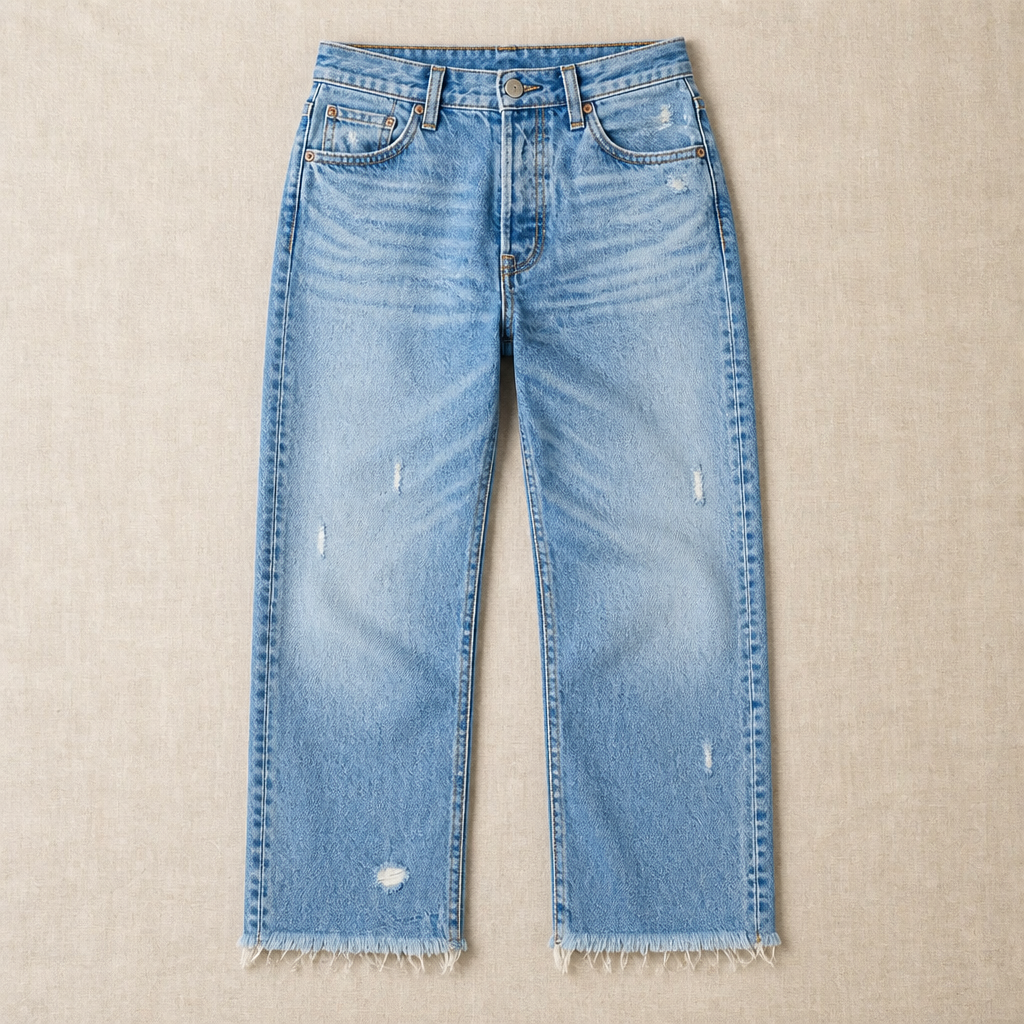 Vibrant Era™ – Retro Frayed-Hem Cropped Straight Leg Jeans