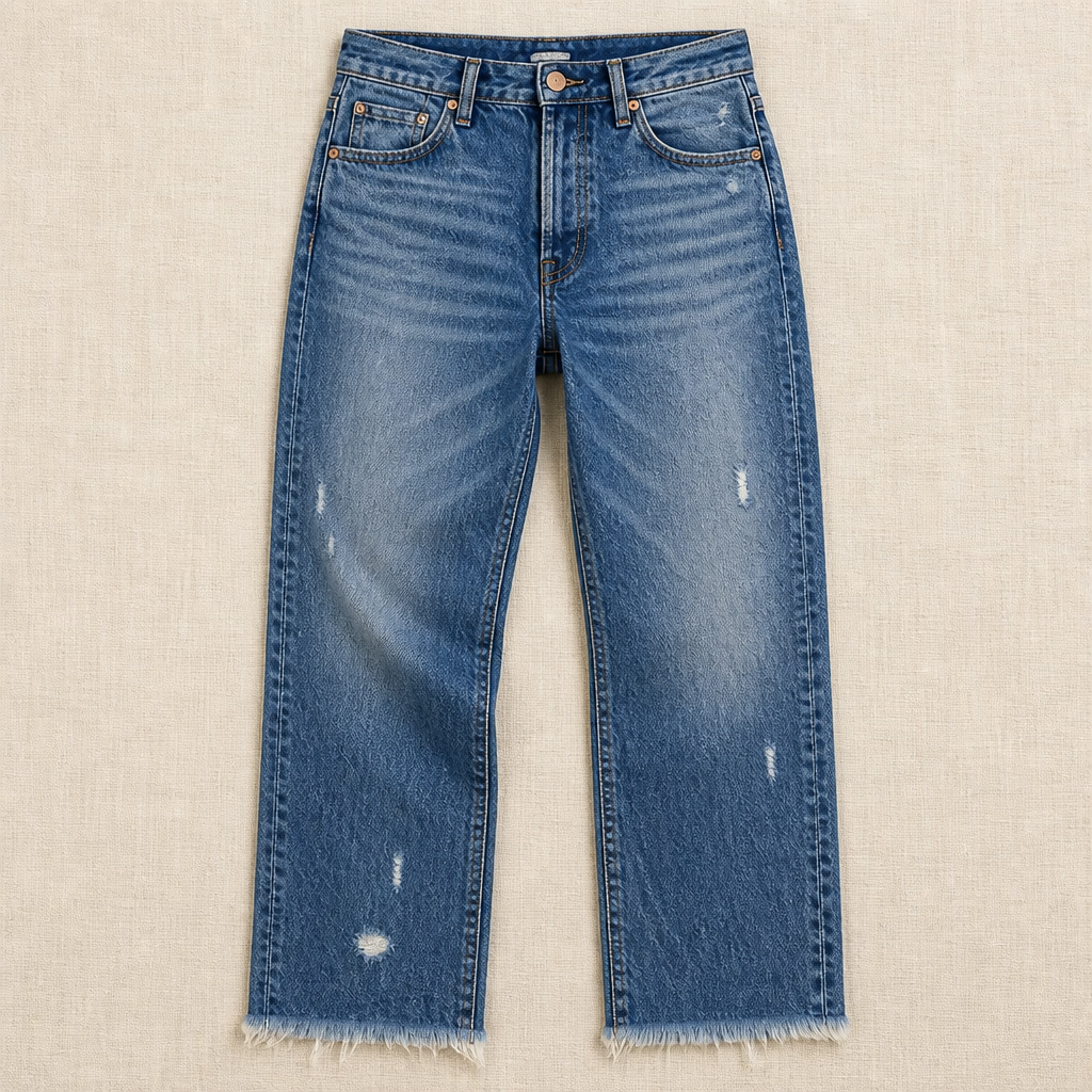 Vibrant Era™ – Retro Frayed-Hem Cropped Straight Leg Jeans