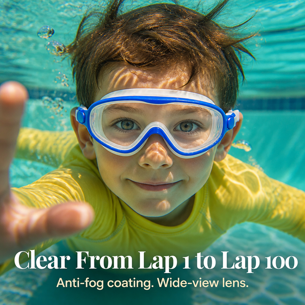 SplashyEyes™ — Skip Hair-Yanks, Fog & Raccoon Eyes With Snap-On Kids Goggles