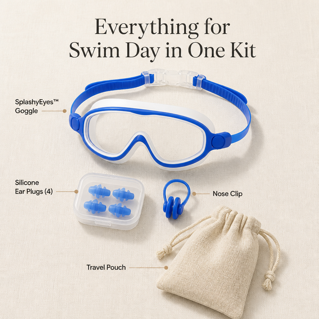 SplashyEyes™ — Skip Hair-Yanks, Fog & Raccoon Eyes With Snap-On Kids Goggles