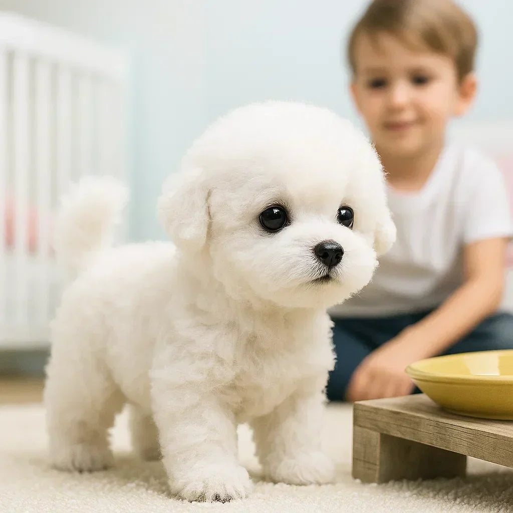 Walking and Barking Interactive Plush Dog Robot with Realistic Features
