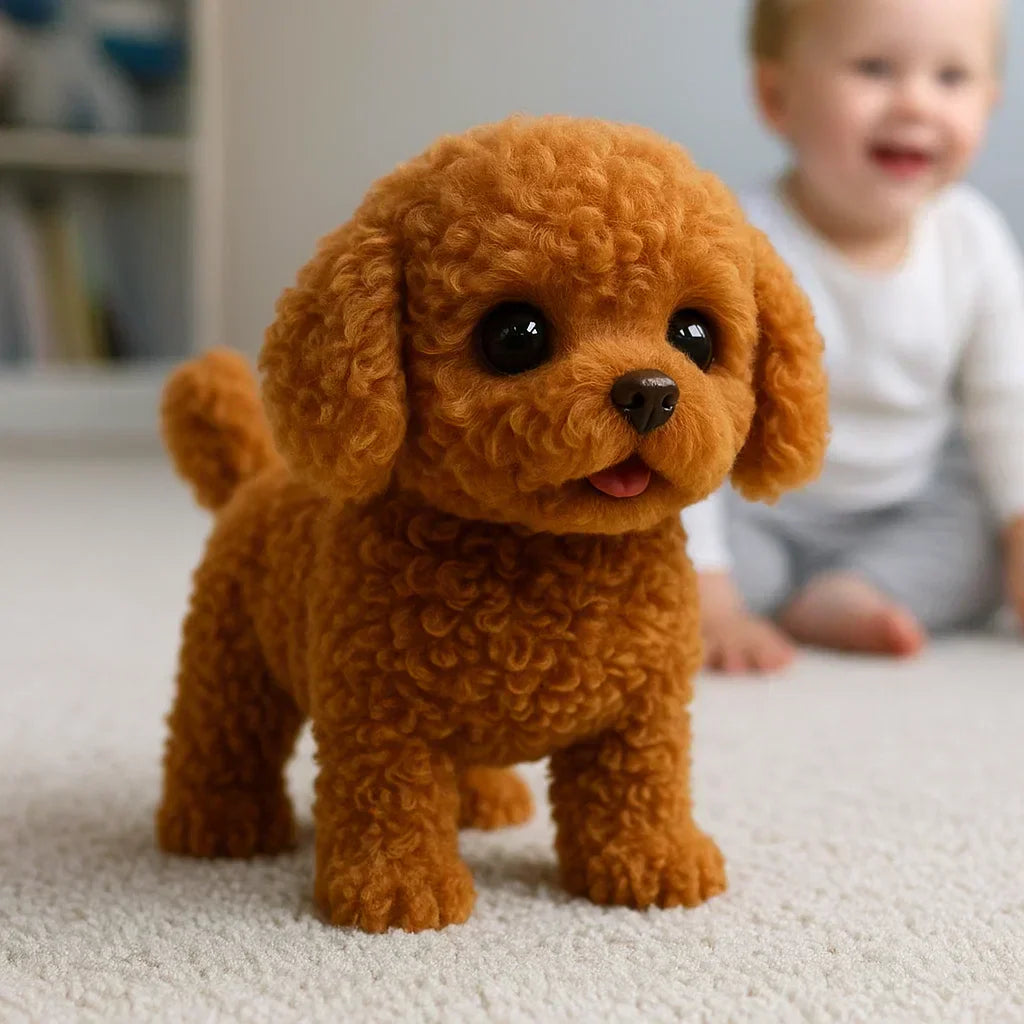 Walking and Barking Interactive Plush Dog Robot with Realistic Features