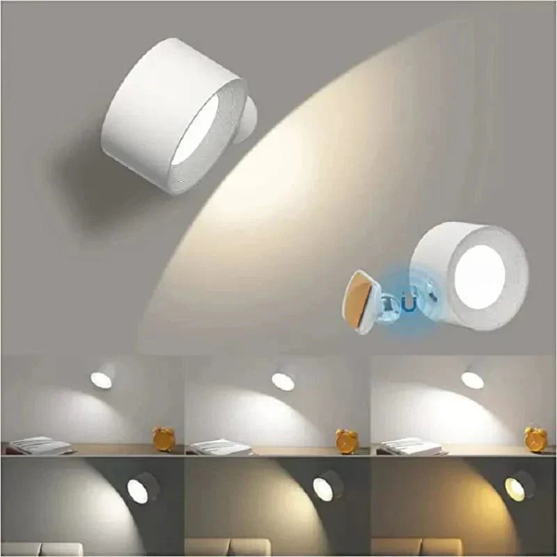 Wireless Wall Lamp with 360-Degree Rotation, USB Rechargeable, 3 Brightness Settings