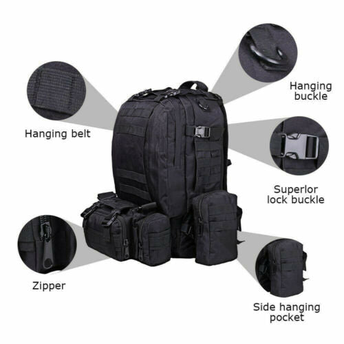 Tactical Military Backpack 60L with Removable MOLLE Pouches