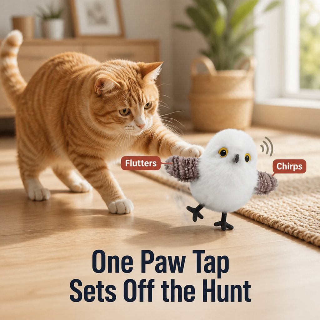 WhiskerWing™ — Spark Your Indoor Cat's Hunting Instinct With Real Flutter & Chirp Play
