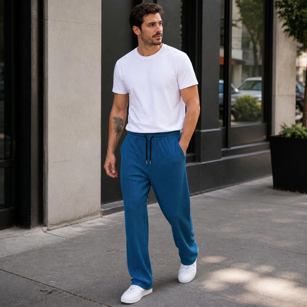 VeroStride™ – Lightweight Pleated Straight-Leg Pants with Drawstring Waist