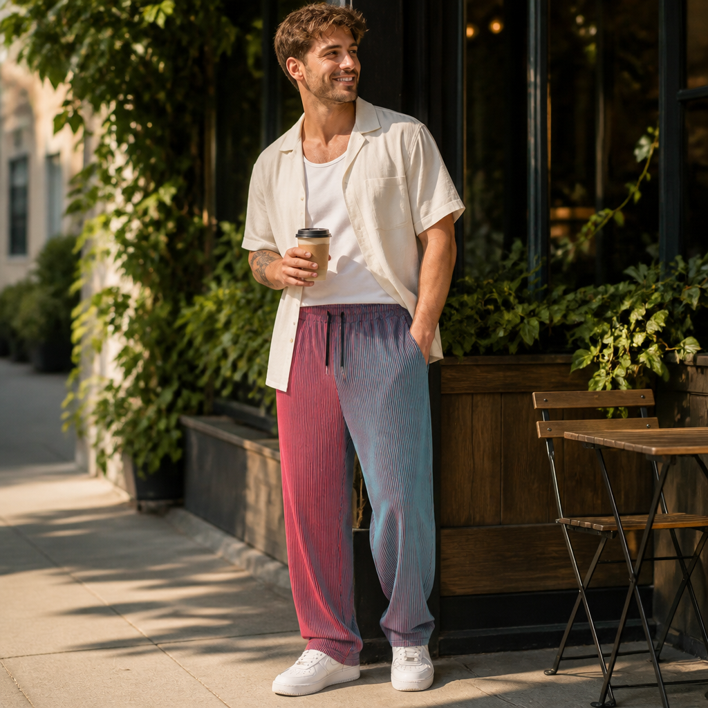 VeroStride™ – Lightweight Pleated Straight-Leg Pants with Drawstring Waist