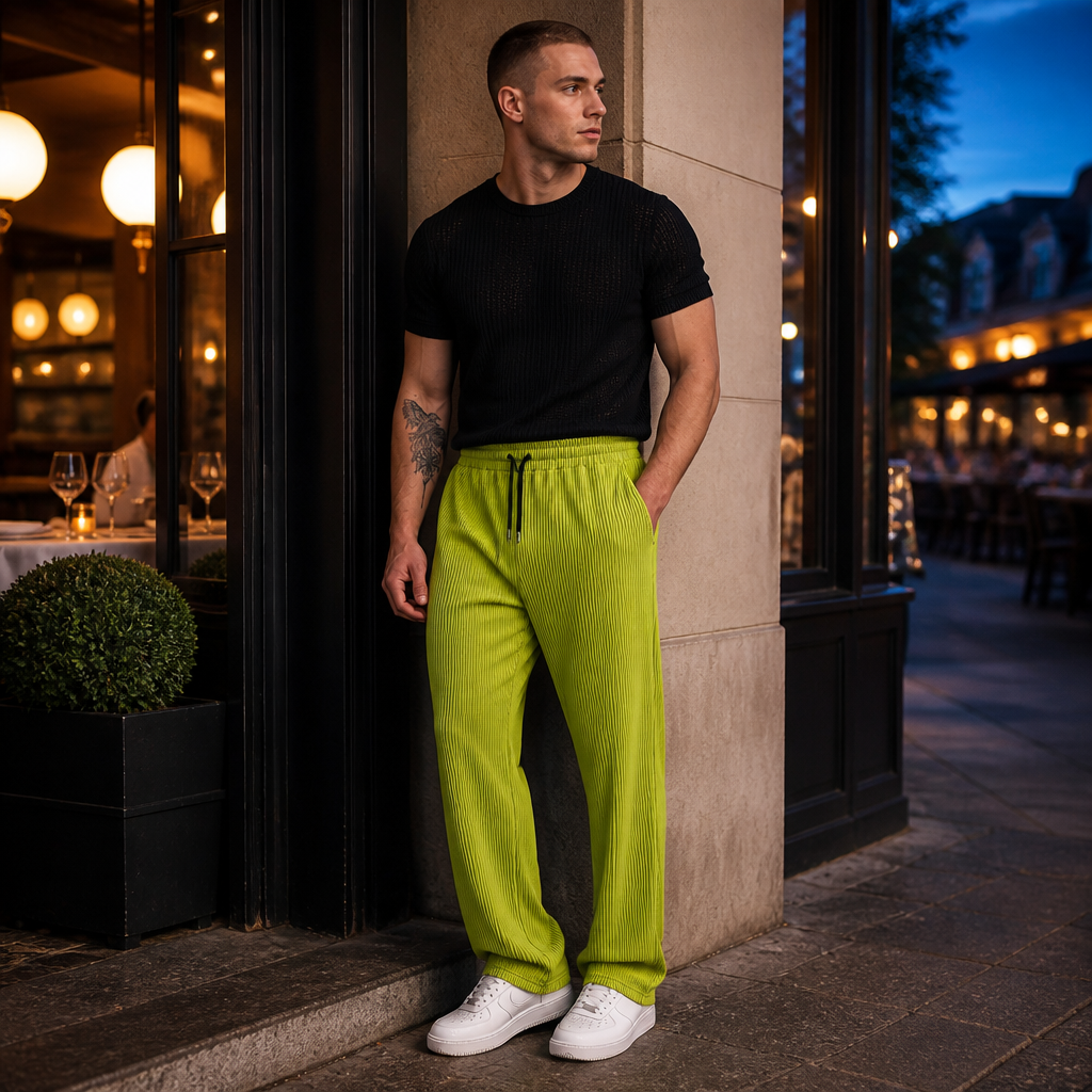 VeroStride™ – Lightweight Pleated Straight-Leg Pants with Drawstring Waist