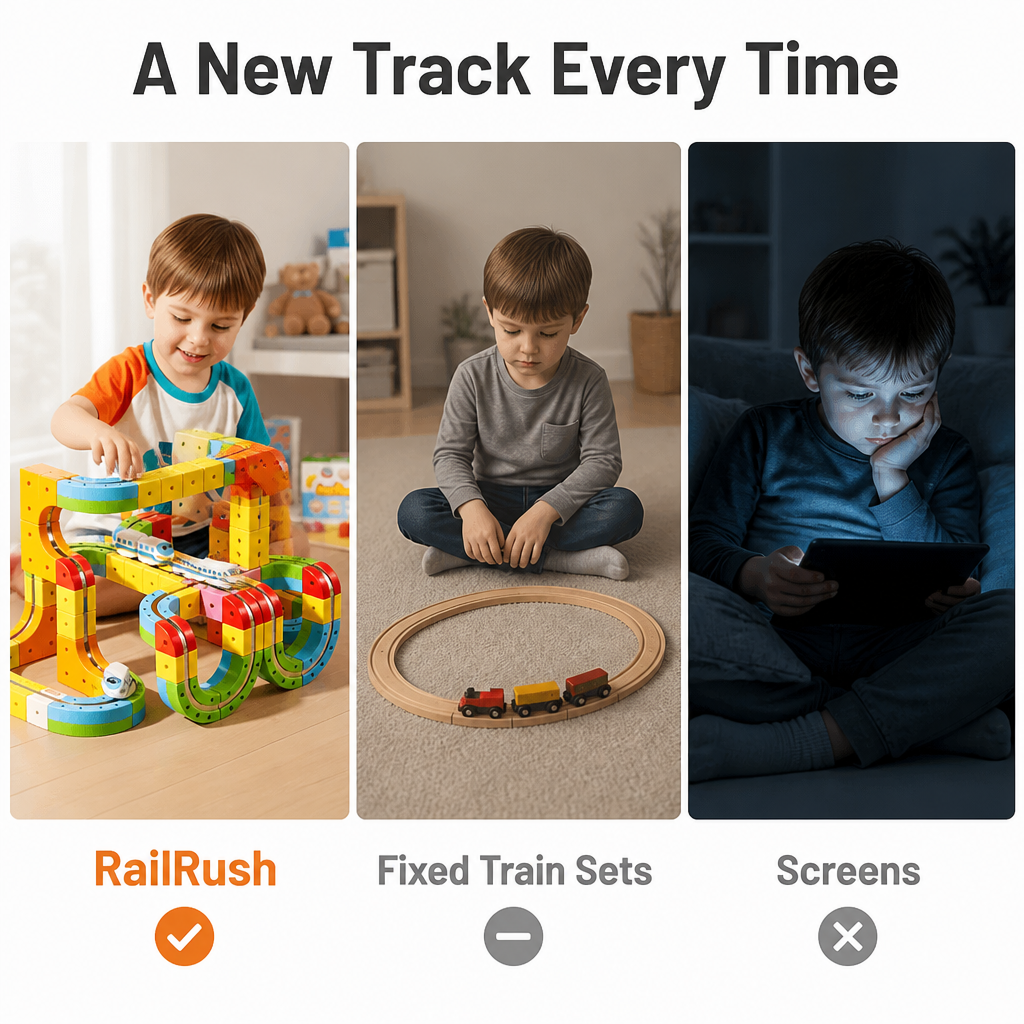 RailRush™ — Build the Track, Race the Train, Beat Screen Time | Ages 3+