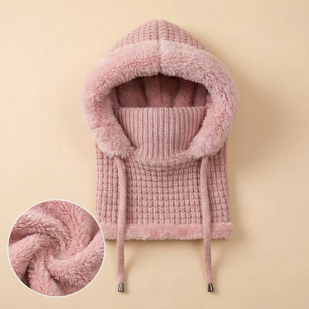 ChillGuard™ – Plush-Lined Hooded Scarf with Drawstring Fit
