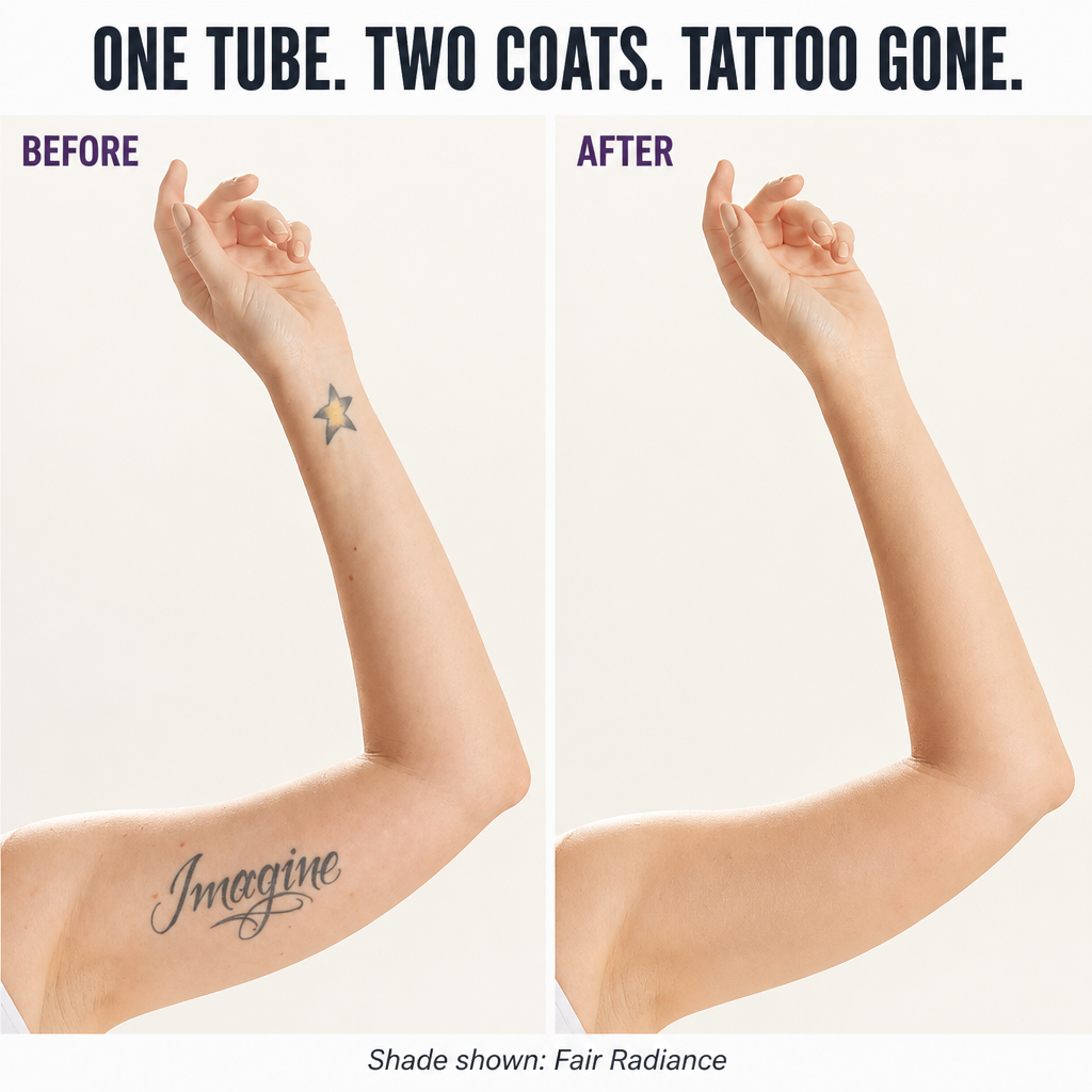 LuminiqueAura™ — Cover Tattoos, Scars and Spider Veins Without Streaking or Transferring