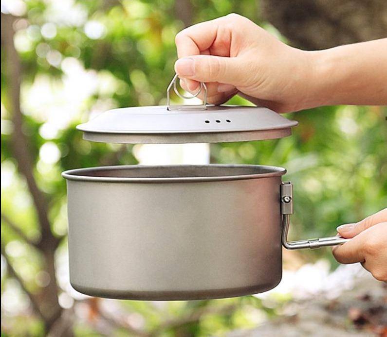 Lightweight Titanium Cookware Set for Camping: Pot and Frying Pan