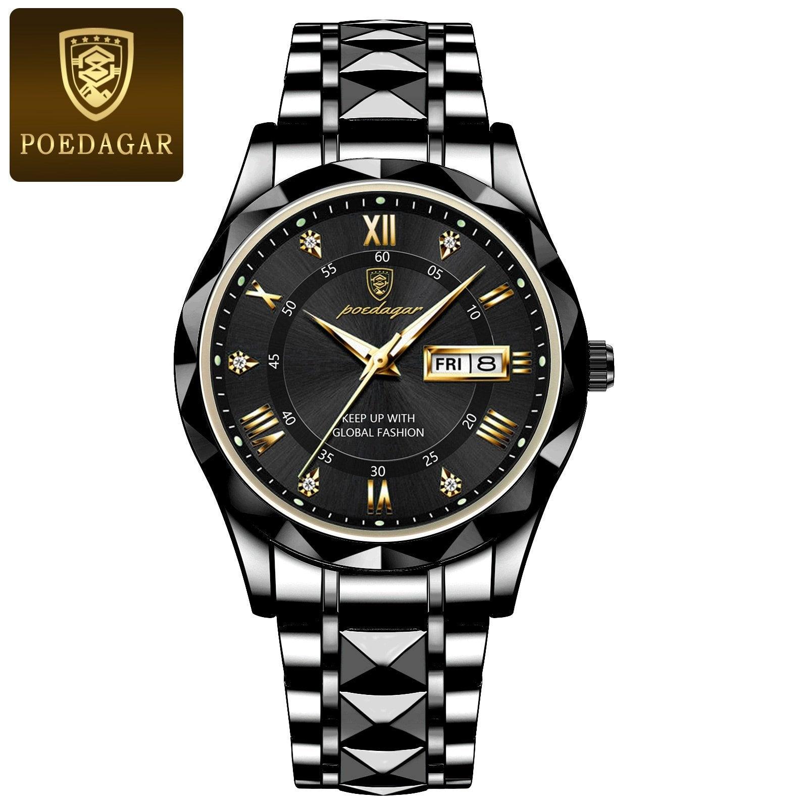 Stylish Steel Timepiece Featuring Blue Face and Roman Digits
