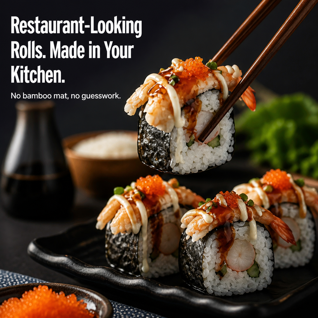 Sushi RollEase™ — Roll Clean, Even Sushi at Home in Minutes, No Mat Needed