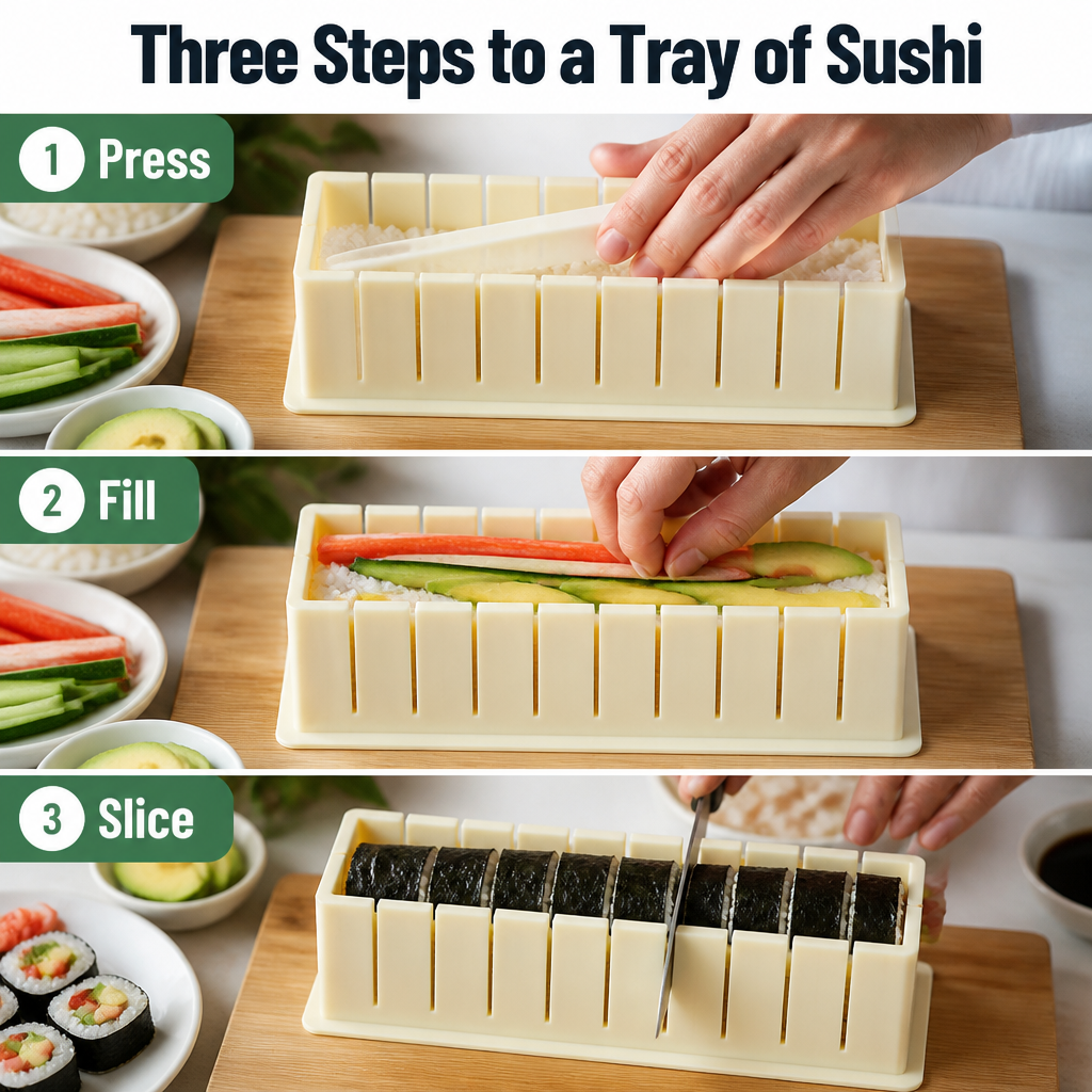 Sushi RollEase™ — Roll Clean, Even Sushi at Home in Minutes, No Mat Needed