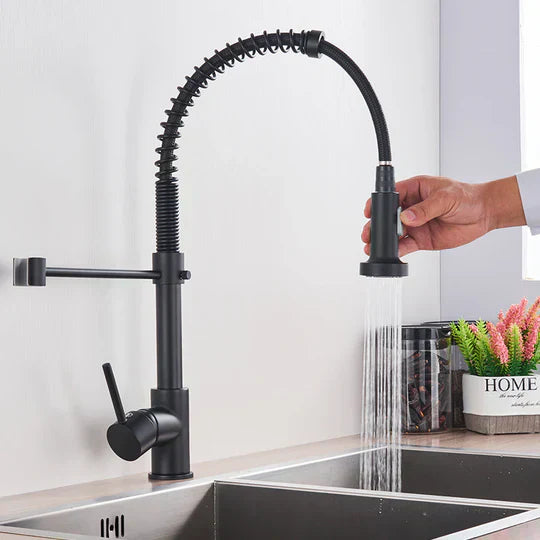Matte Black Kitchen Faucet with 360-Degree Swivel Design