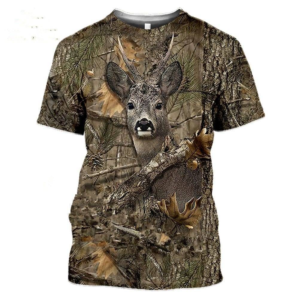 Outdoor Wildlife Print T-Shirt for Men - 3D Camouflage Design