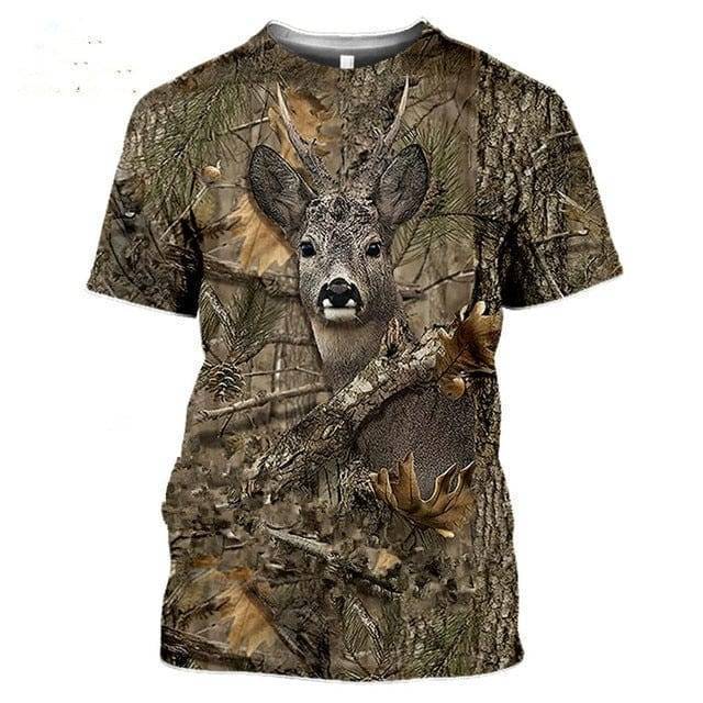 Outdoor Wildlife Print T-Shirt for Men - 3D Camouflage Design
