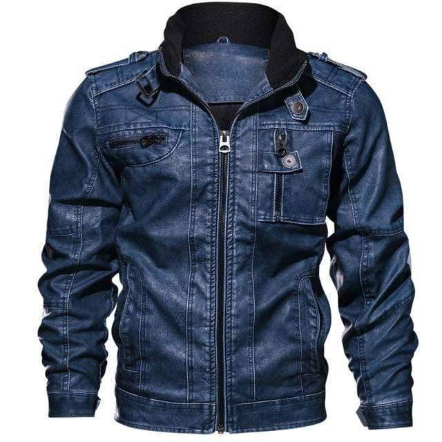 Faux Leather Jacket for Men with Velvet Collar