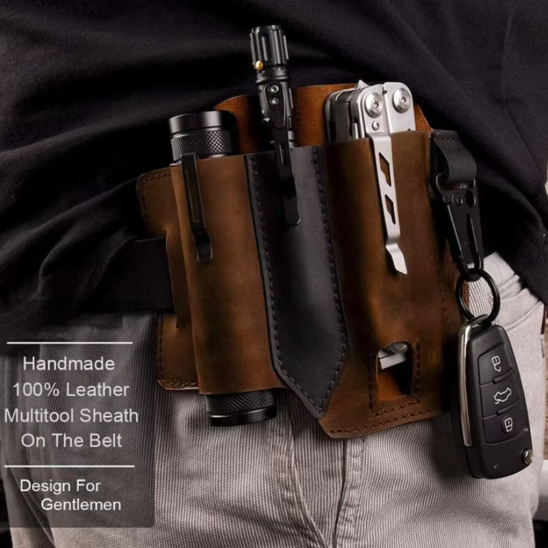 Multitool Holster for Everyday Carry - Genuine Leather Belt Sheath for Men