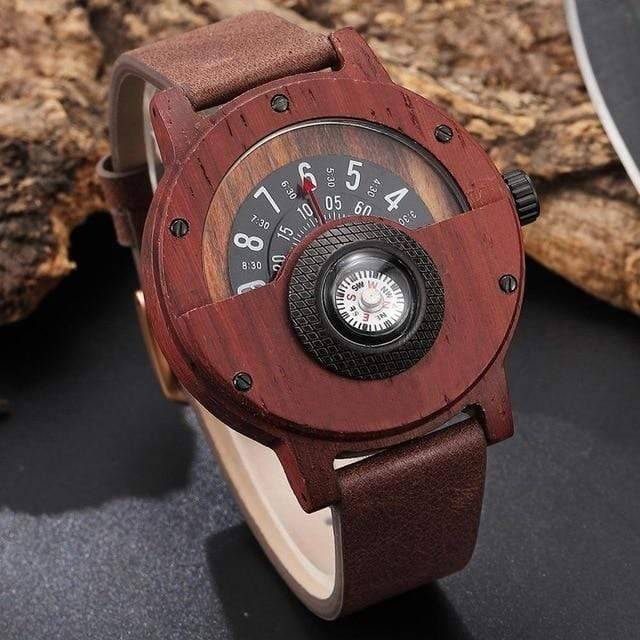 Wooden Watch for Men with Unique Turntable Compass Dial