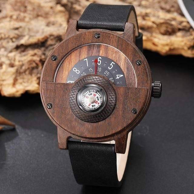 Wooden Watch for Men with Unique Turntable Compass Dial