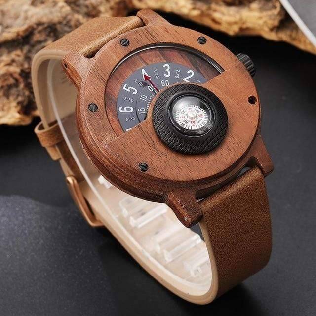 Wooden Watch for Men with Unique Turntable Compass Dial
