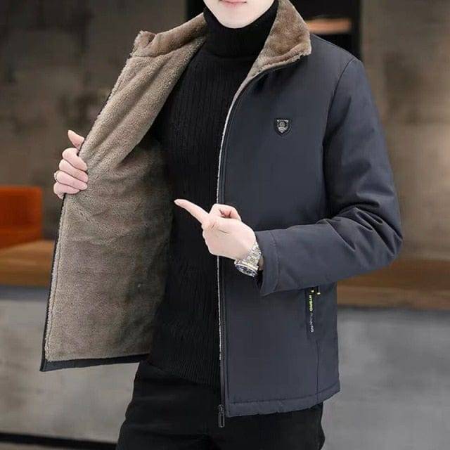 Men's Insulated Coat with Faux Fur Trimmed Collar