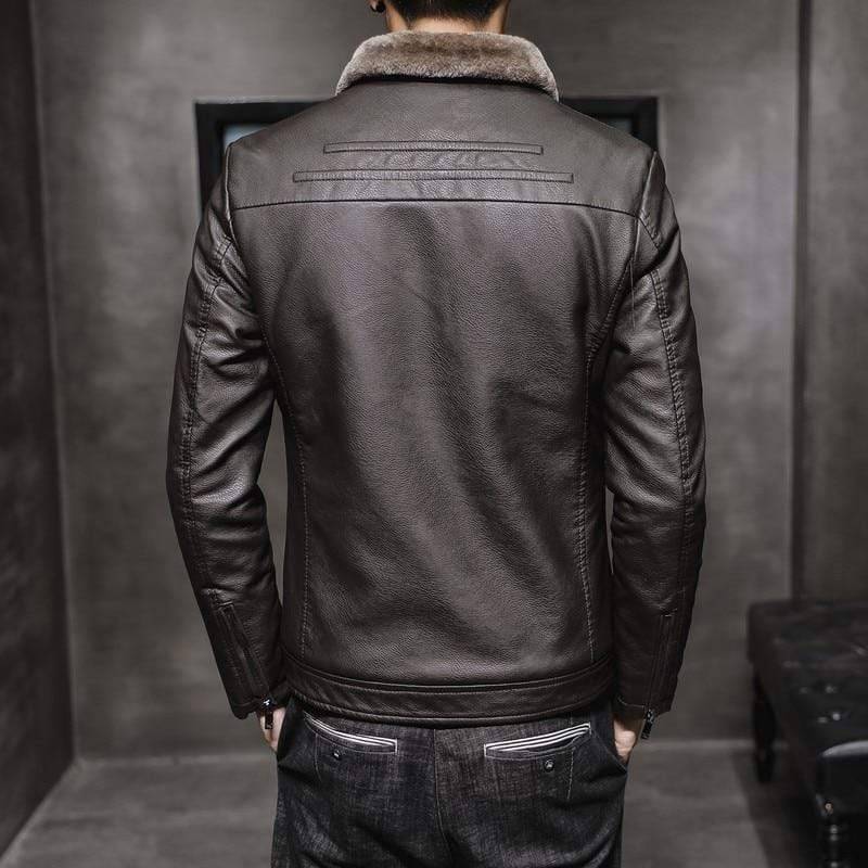 Winter Jacket for Men in Faux Leather with Thick Fur Insulation