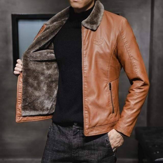 Winter Jacket for Men in Faux Leather with Thick Fur Insulation
