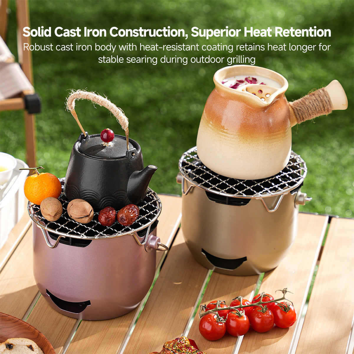 Portable Mini Charcoal Grill in Cast Iron for Outdoor Camping