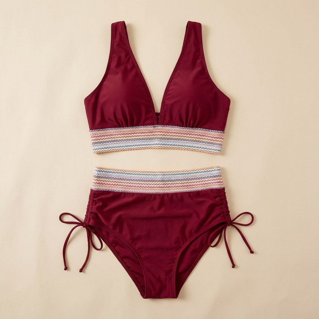 Solara™ – High-Waist Tummy-Control Halter Bikini with Sculpting Zigzag Waist