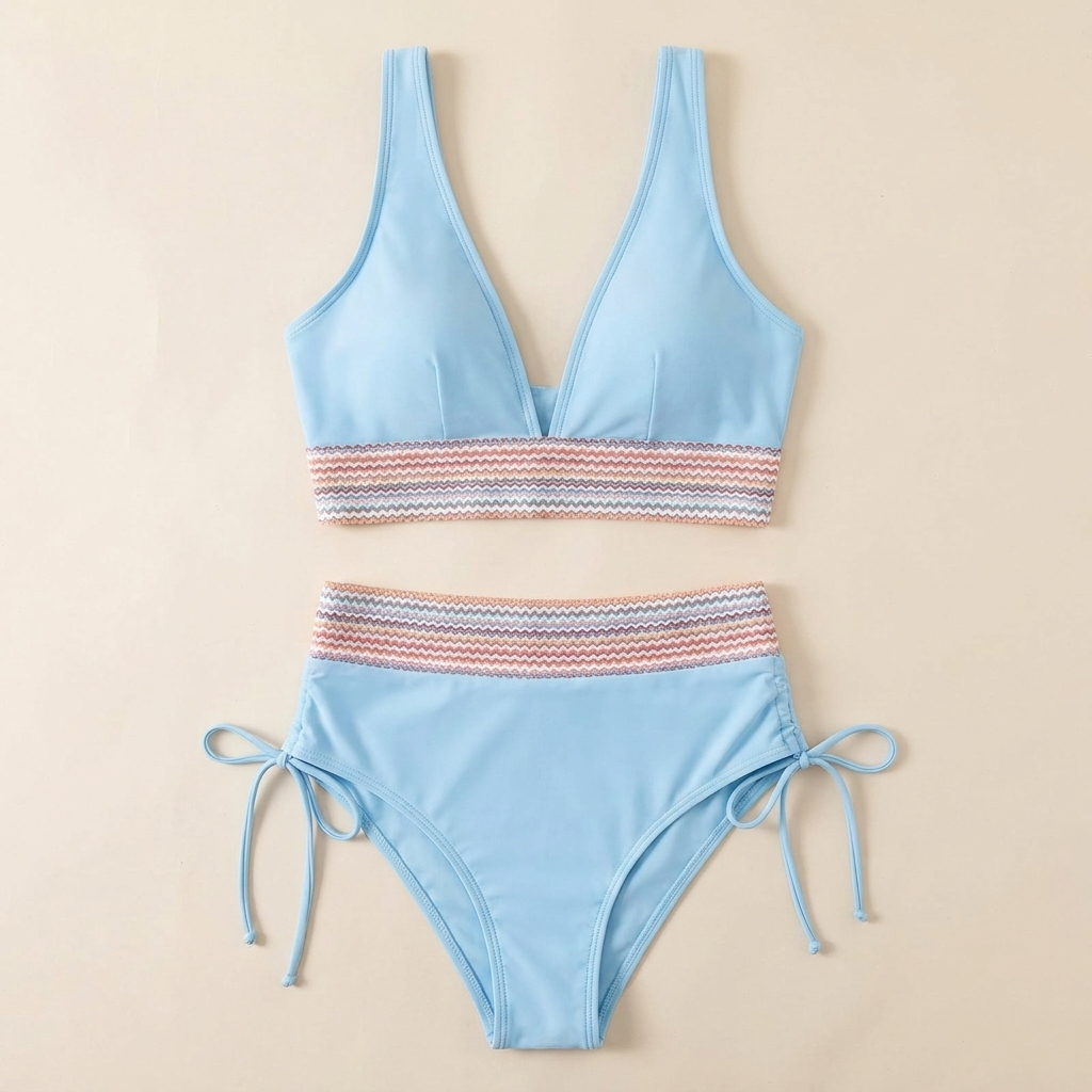 Solara™ – High-Waist Tummy-Control Halter Bikini with Sculpting Zigzag Waist