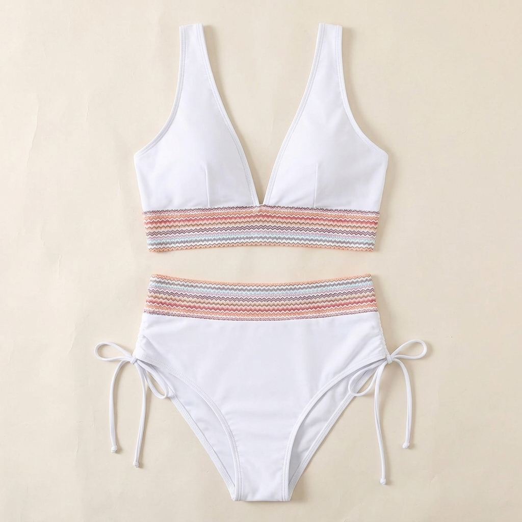 Solara™ – High-Waist Tummy-Control Halter Bikini with Sculpting Zigzag Waist