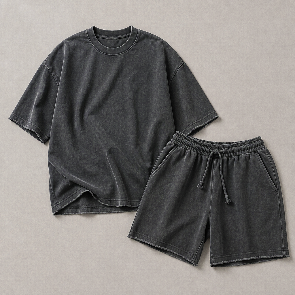 SilhouetteAura™ – Oversized Raw-Edge Cotton Tee and Shorts Set