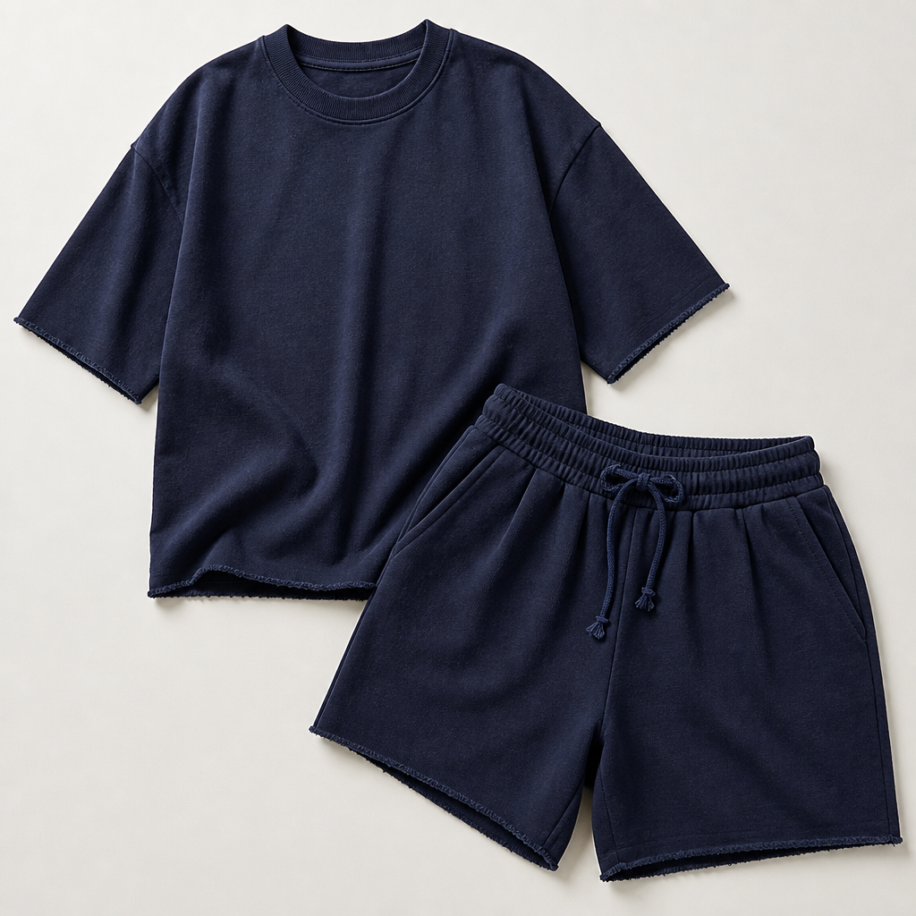 SilhouetteAura™ – Oversized Raw-Edge Cotton Tee and Shorts Set