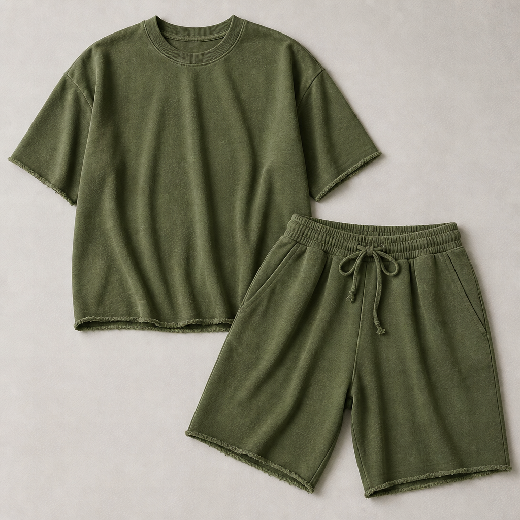 SilhouetteAura™ – Oversized Raw-Edge Cotton Tee and Shorts Set